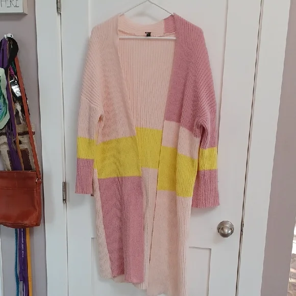 Alya Sweaters Pink Mauve Yellow Duster Sweater Coat Long